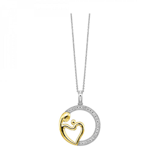 Silver Gold and Diamond Mother and Child Pendant