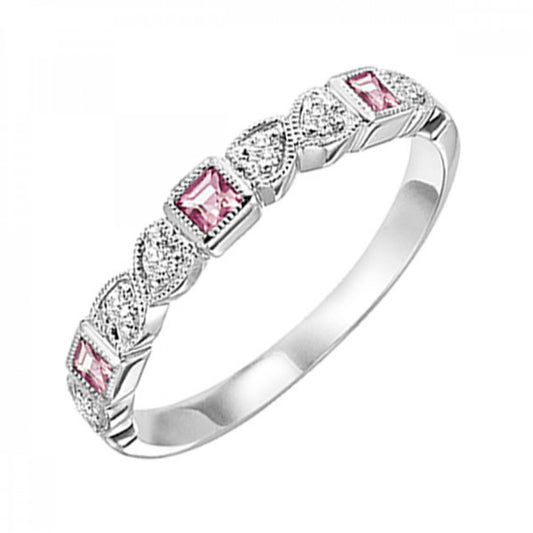 Gold, Pink Tourmaline and Diamond Stackable Ring