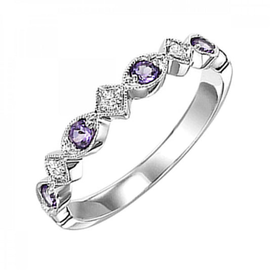 Gold, Amethyst and Diamond Stackable Ring