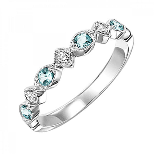 Gold, Blue Topaz and Diamond Stackable Ring
