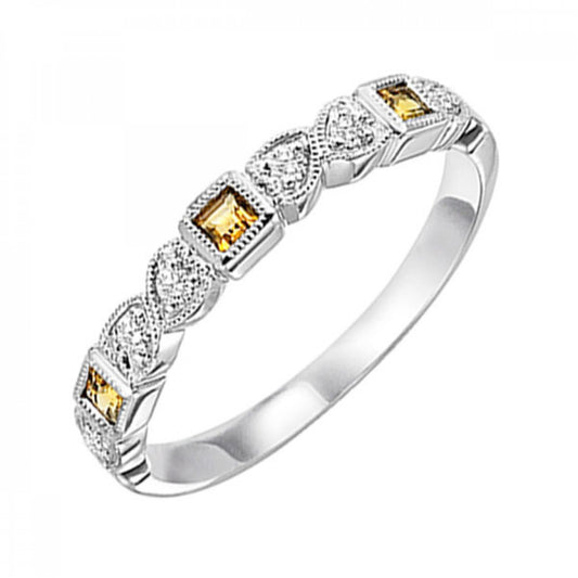 Gold, Citrine and Diamond Stackable Ring