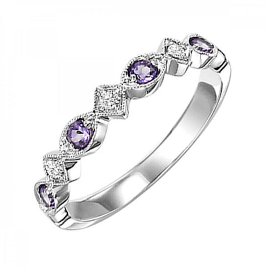 Gold, Amethyst and Diamond Stackable Ring