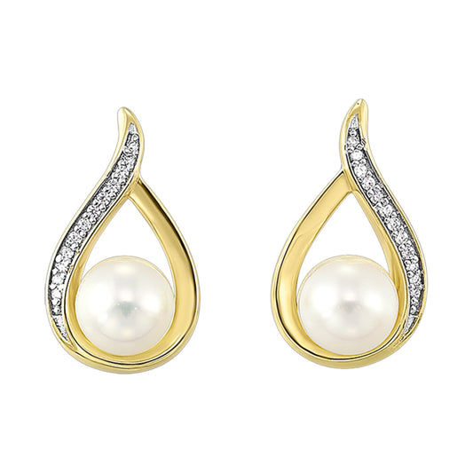 Gold Diamond Pearl Earrings