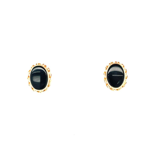 14k Oval Black Onyx Earrings