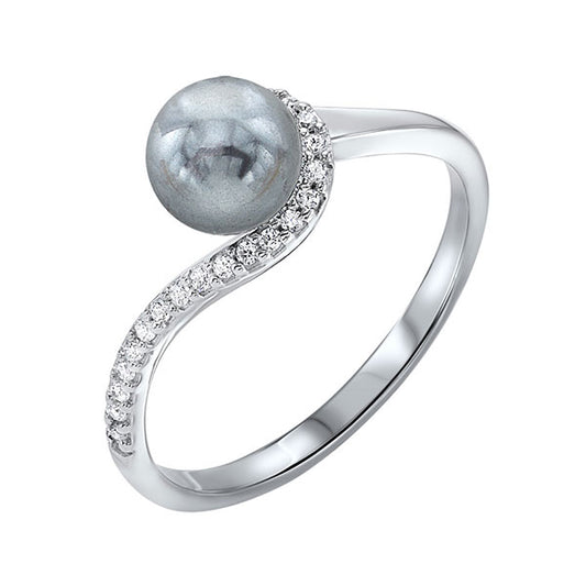 Silver Cubic Zirconia & Pearl Ring