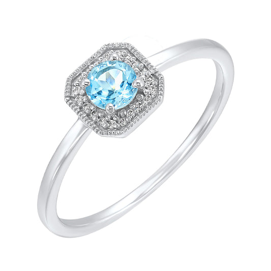Gold Blue Topaz and Diamond Ring